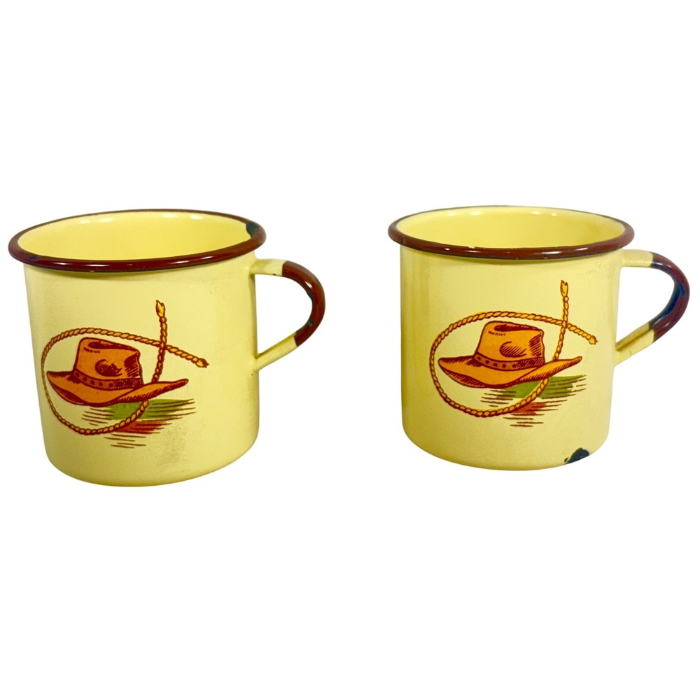 Vintage Monterrey Western Ware‎ Enamelware Mugs Set of 2